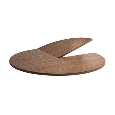 Imagem de Mesa de jantar moderna redonda dobrável de 139 cm, acabamento de mármore e grãos de madeira, pernas de metal preto, assentos de 4 a 10 pessoas (mesa cor nogueira)