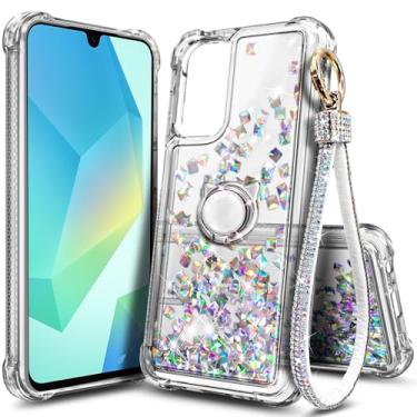 Imagem de WDHD Capa de telefone compatível com Samsung Galaxy A36-5G pedra de cristal | Cascata líquida flutuante brilhante brilhante para mulheres meninas crianças com suporte de anel cordão de pulso de