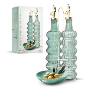 Imagem de COOK WITH COLOR Dispensador de garrafa de azeite de oliva de vidro - pacote com 2 - Galheteiro de óleo e vinagre de 500 ml - Decantador de garrafa de azeite de oliva para cozinha