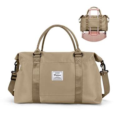 Imagem de Bolsa esportiva de viagem para mulheres, bolsa de fim de semana noturna com bolso molhado e manga de carrinho, bolsa de transporte bolsa de ginástica esportiva, cáqui claro