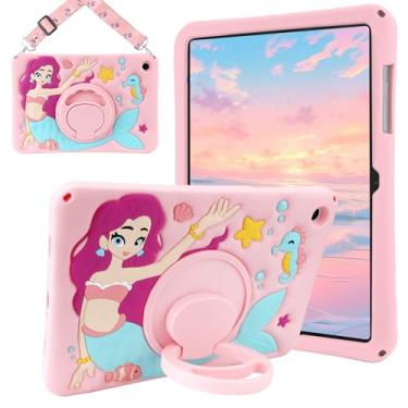 Imagem de DJWOM Capa para Samsung Galaxy Tab A9+/A9 Plus 27.9 cm 2023 com alça de ombro e suporte giratório para tablet Samsung A9+, capas fofas de desenho kawaii, silicone macio 3D, à prova de choque, para