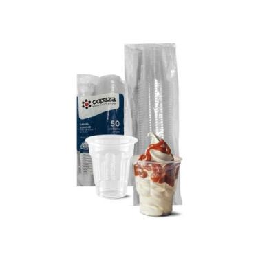 Imagem de Pote Copo Sundae Sobremesa Transparente 180ml Com Tampa 150U - S3 Emba