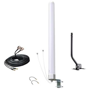 Imagem de Antena externa Dual Mimo - Antena omnidirecional WiFi 4G LTE para roteador hotspot móvel sem fio com 2 peças de cabo de extensão de 10 metros Adaptador SMA TS-9