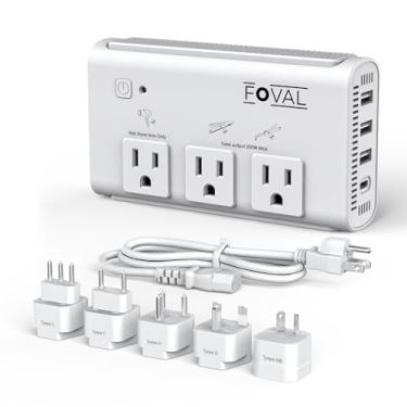 Imagem de Conversor de tensão de viagem de 220 V para 110 V, conversor de energia internacional FOVAL 2000W para secador de cabelo, alisador/modelador de cachos com 4 portas USB (1 USB C), transformador