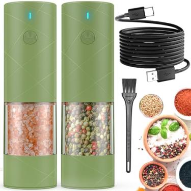 Imagem de Conjunto de 2 moedores elétricos de sal e pimenta, recarregável por USB, com luz LED quente, grossura ajustável, grande capacidade, moedor automático de sal e pimenta para cozinha, restaurante, ao ar