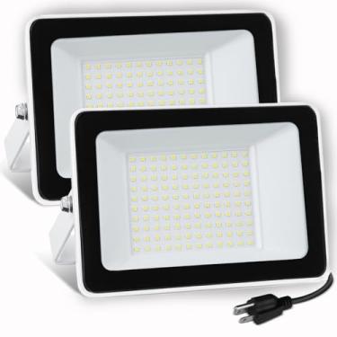 Imagem de UFOND Holofotes LED de 10.000 lúmens, holofotes impermeáveis de 100 W ao ar livre, ângulo de iluminação ajustável, luz portátil com plugue para garagem, quintal, jardim, varanda (pacote com 2)