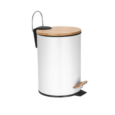 Imagem de Lixeira Com Pedal E Tampa De Bambu Com Amortecedor 12 Litros - Jolitex