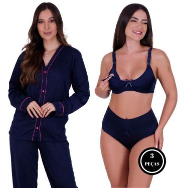 Imagem de Pijama de Inverno Janaína + Sutiã Amamentação + Calcinha Pós Parto Tha