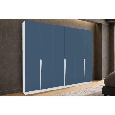 Imagem de Guarda Roupa 6 Portas e 4 Gavetas Porto Branco/Azul - Politorno