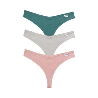 Imagem de Conjunto De 3 Peças De Tangas Femininas Sexy De Algodão Com Cintura Em