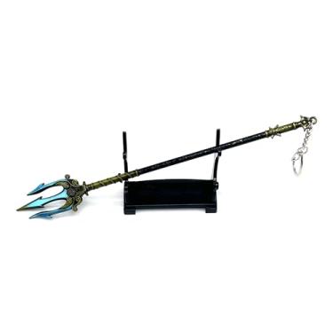 Imagem de Tridente de 22 cm com suporte de exibição chaveiro artesanal de metal, enfeite de tridente Poseidon, chaveiros legais para homens, presentes, jogos, armas colecionáveis