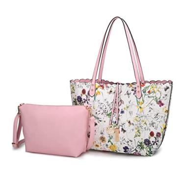 Imagem de MKF Collection Bolsa feminina de couro vegano – Bolsa carteiro com alça de ombro, Danielle White Blush, Large
