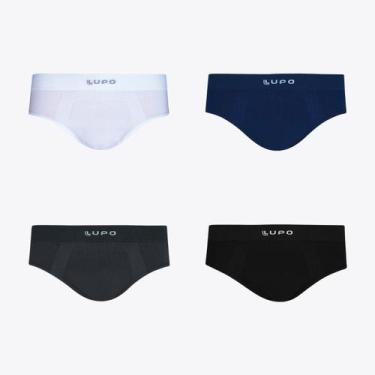Imagem de Kit 4 Cuecas Slip Micromodal S.Costura LUPO 00681, Branco, Marinho, Gr