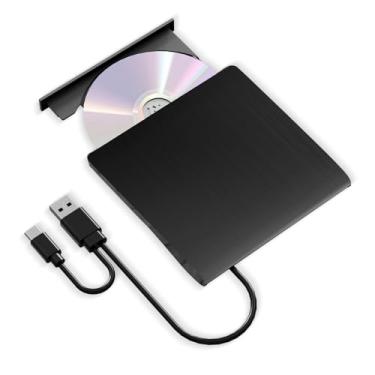 Imagem de Unidade externa de CD/DVD para laptop, USB 3.0 e unidade externa tipo C CD Rom para PC, gravador de CD portátil e fino para laptop, unidade externa USB CD/DVD compatível com Windows Linux, Mac OS