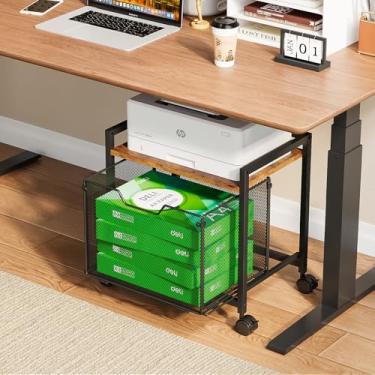 Imagem de JKsmart Suporte de impressora com gaveta deslizante, armário de arquivo sob a mesa com rodas giratórias, carrinho de arquivo giratório, prateleira de armazenamento industrial de 2 níveis, organizador