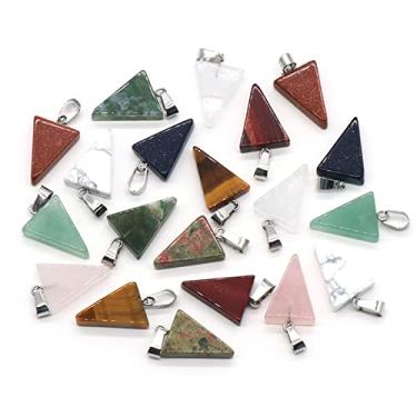 Imagem de LE SKY 20 pingentes de pedra natural em forma de triângulo sortidos, pedra de ágata de cristal curativo para fazer joias, colar e brincos