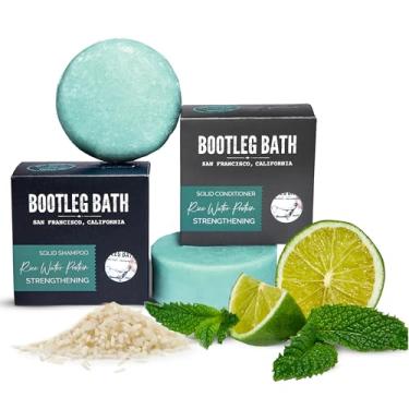 Imagem de BOOTLEG BATH Conjunto de barra de xampu e condicionador fortalecedor com proteína de água de arroz e óleo de argan, vegano, livre de sulfatos, sem ftalatos, sem parabenos, ecológico, barras de 62 g