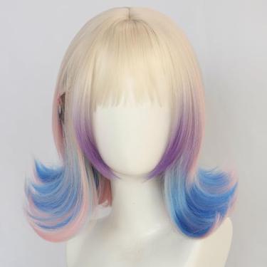 Imagem de SisiruKou Peruca feminina loira curta com rosa azul peruca cosplay fantasia peruca