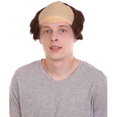 Imagem de Peruca masculina adulta marrom do frade careca | Cabelo castanho liso com pele careca | Perfeito para o seu Halloween e festa de cosplay