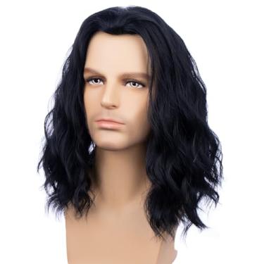 Imagem de WAVELNM Peruca preta para meninos, perucas pretas longas para meninos e crianças, peruca ondulada, peruca sintética para festas diárias de Dia das Bruxas