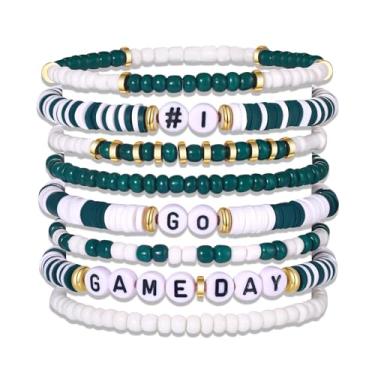 Imagem de CEALXHENY Pulseiras de Dia de Jogo para Mulheres Vermelho Azul Spirit Day Acessórios Stackbale Clay Heishi Pulseiras Pulseira Elástico Pulseira Futebol Mãe Acessórios Roupas Joias Presentes, Large