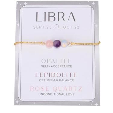 Imagem de COLORFUL BLING Pulseiras com contas do zodíaco, cristal de cura, 12 constelações, pedra natural, chacra, elástico, pulseiras ajustáveis, pedra do nascimento, alívio da ansiedade, pulseiras com contas