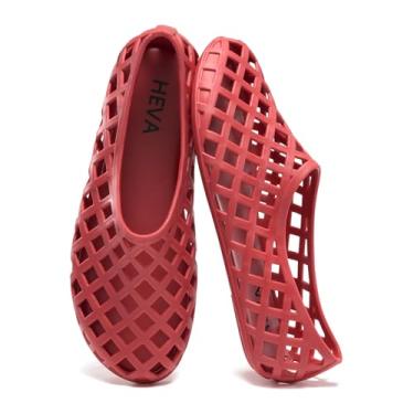 Imagem de HEVA Sapatilhas femininas de malha gelatinosa respirável transparente vazada verão praia jellies sandálias de balé, Vermelho B, 35