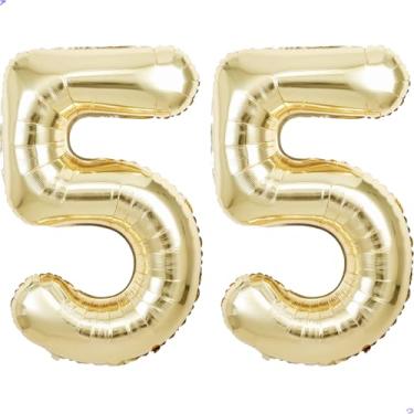 Imagem de Balão dourado champanhe número 55 para decorações de aniversário de 55 anos, 101,6 cm, ouro claro, balões de 55 anos, folha metálica de 55 balões, decoração de festa de aniversário, lembrancinhas de