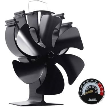 Imagem de VODA Ventilador de fogão a lenha de 6 lâminas, ventiladores alimentados por calor com termômetro, ventilador térmico, ventilador de lareira não elétrico, para fogões a lenha