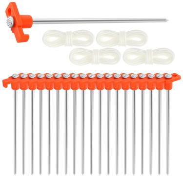 Imagem de Estacas de barraca de 20 peças, estacas de acampamento resistentes com corda, estacas de quintal de 25,4 cm, estacas de metal não enferrujadas, estacas de chão para trilhas, pátios de acampamento