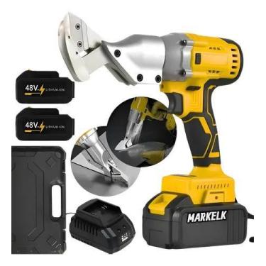 Imagem de Tesoura Alicate Aviação Chapa Metal Elétrica 2 Baterias Amarelo - MARK