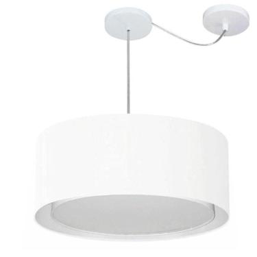 Imagem de Lustre Pendente Cilíndrico Com Desvio De Centro Vivare Md-4314 Cúpula Em Tecido 50x25cm - Bivolt Branco 127/220v