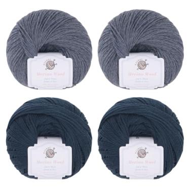 Imagem de NICEEC 4 novelos de fio de lã merino macio - macio e quente, peso dos dedos, fio de lã para crochê e tricô, total de 200 g/808 m - série azul