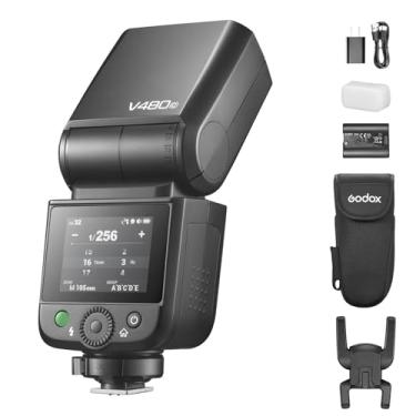 Imagem de Godox Flash de câmera V480 2,4 G sem fio TTL Flash HSS, sincronização de alta velocidade, leitura à distância em tempo real, receptor remetente integrado, leve, portátil para usar controle sem fio
