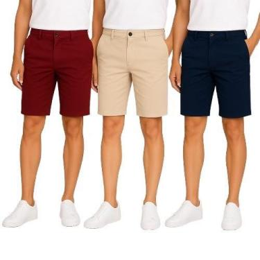 Imagem de Kit 3 Bermuda Sarja Masculina Modelo Elastano Alfaiataria Diversas Cor