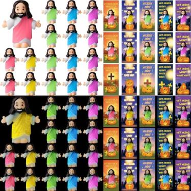 Imagem de CroBlissful 50 Sets Glow in The Dark Mini Jesus Figures with Let Jesus Light Your Way Cards for Halloween Christian Gifts Luminous Little Figurines Religious Party Favor for Church Baptism(Classic)