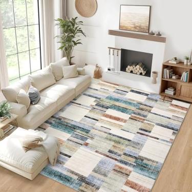 Imagem de GlowSol Tapete de área grande, 22,5 x 30,5 cm, lavável, moderno, para sala de estar, com suporte de TPR antiderrapante, tapetes estampados com patchwork geométrico, revestimento macio que não cai