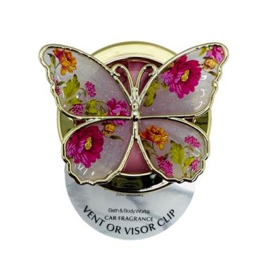 Imagem de Bath and Body Works Flores cor-de-rosa com jardim dourado borboleta suporte de fragrância para carro fácil de abrir