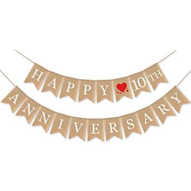 Imagem de Banner de aniversário de 10 anos de juta da SWYOUN, festa de casamento, festa de casamento, guirlanda, artigos de decoração de 10 anos