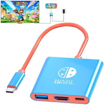 Imagem de JUEJUEZI Dock para Nintendo Switch/OLED, cabo adaptador USB C para HDMI 3 em 1, estação de ancoragem portátil para Nintendo Switch e Switch OLED, 4K @60Hz