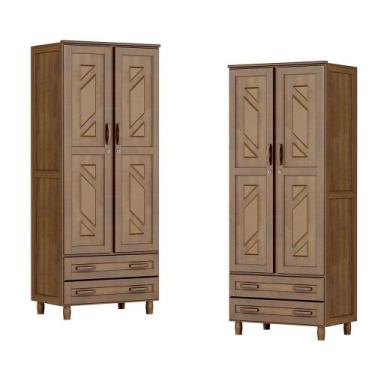 Imagem de Conjunto 2 Guarda-Roupas Multiuso Flex Imbuia com 2 Portas 2 Gavetas e