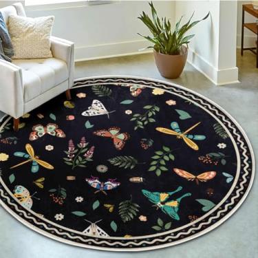 Imagem de Tapetes laváveis de insetos, tapetes redondos macios de 3 metros para sala de estar, tapete grande dobrável antiderrapante para entrada, quarto, sala de jantar, quarto de crianças, preto