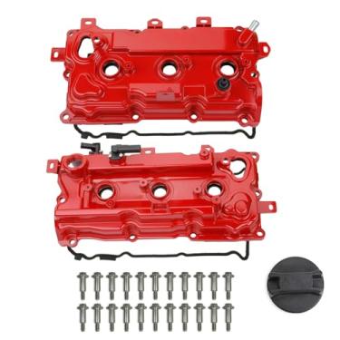 Imagem de MITZONE Tampa de válvula de alumínio de atualização esquerda e direita compatível com Infiniti JX35 QX60 para Nissan Pathfinder Altima 3.5L V6 2007-2014 Vermelho