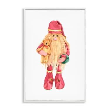 Imagem de Stupell Industries Elfo do Papai Noel com ursinho de pelúcia branco emoldurado, arte giclée, design de Nancy Overton, 45,7 x 30,5 cm