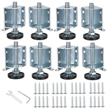 Imagem de OwnMy Pés de nivelamento de canto ajustáveis Niveladores de móveis resistentes Pernas para pisos irregulares, 4 pés de nivelamento de bancada esquerda e 4 direitos, suportes de perna de mesa para