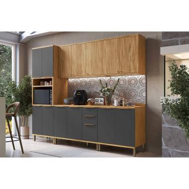 Imagem de Kit Cozinha Modulada 5 Peças Sauvignon (2Aéreos+2Balcões+1Paneleiro) C5P150 Amendoa/Chumbo - Ronipa