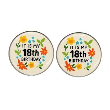 Imagem de Pacote com 2 broches de botão de aniversário de 18 anos – Emblemas redondos de festa de 3,5 cm – Designs "IT IS MY 18th BIRTHDAY" "HAPPY 18TH BIRTHDAY" – Acessórios divertidos para unissex, One size