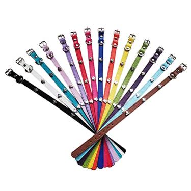 Imagem de Coleiras de couro para identificação de cachorro, 14 peças, de poliuretano macio, ajustável, para identificação de ninhada, filhotes recém-nascidos e gatinhos (estilo pata, PP (17 cm - 23 cm)