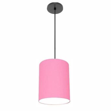Imagem de Lustre Luminária Pendente Vivare Free Lux Pe-4104pr Cúpula Em Tecido 15x25cm Rosa-tela Canopla Preta E Fio Preto