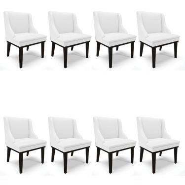 Imagem de Kit  8 Cadeiras Estofadas Sala de Jantar Base Fixa de Madeira Preto Lia Sintético Branco - Ibiza